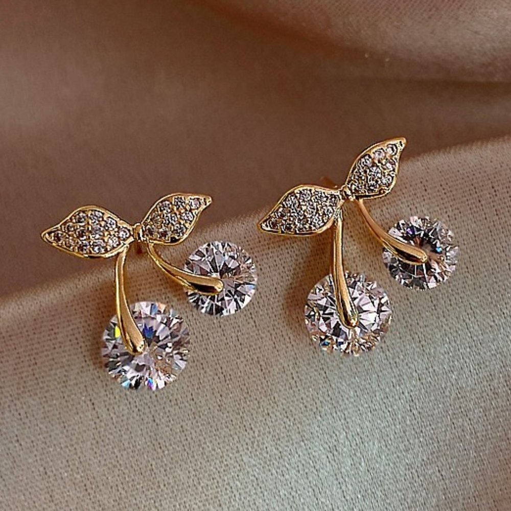 Rhinestone Cherry Shaped Stud Earrings - Picture 1 of 1